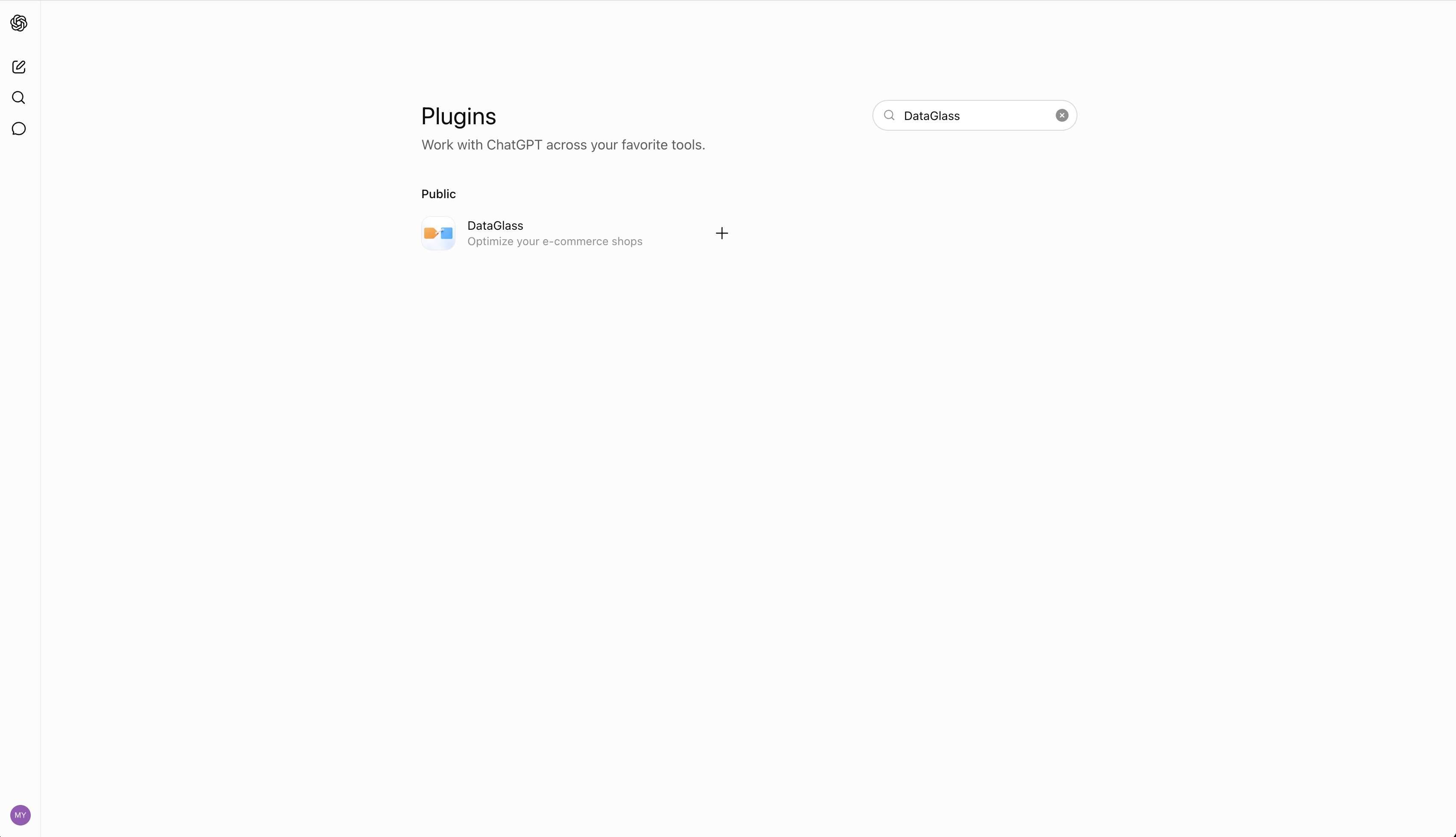 หน้าค้นหา plugin ที่แสดงผลลัพธ์ DataGlass