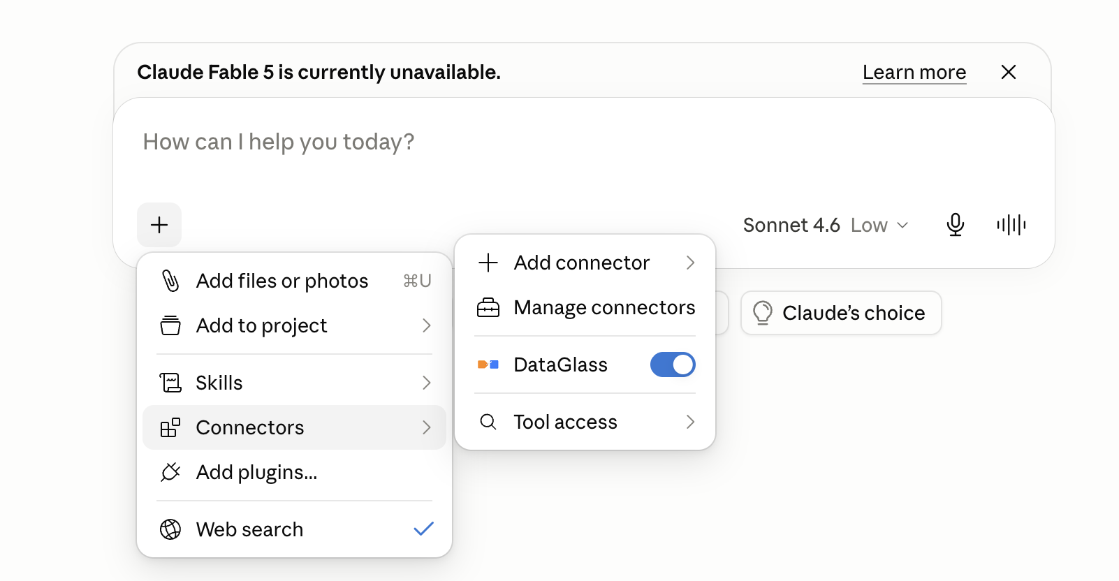 การแชทใน Claude ที่ใช้ connector ของ DataGlass